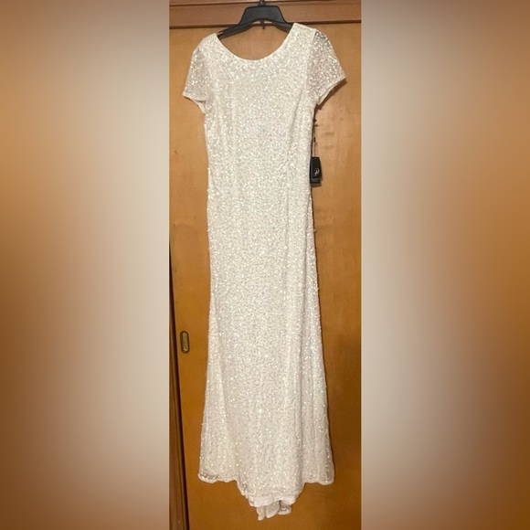 Adrianna Papell Scoop Back Sequin Gown- Ivory - Picture 9 of 16